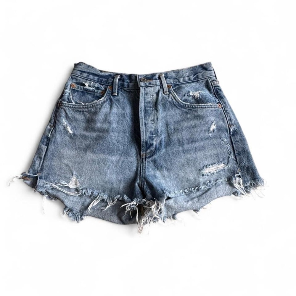 Agolde High Waist Denim Shorts w/ Button Closure